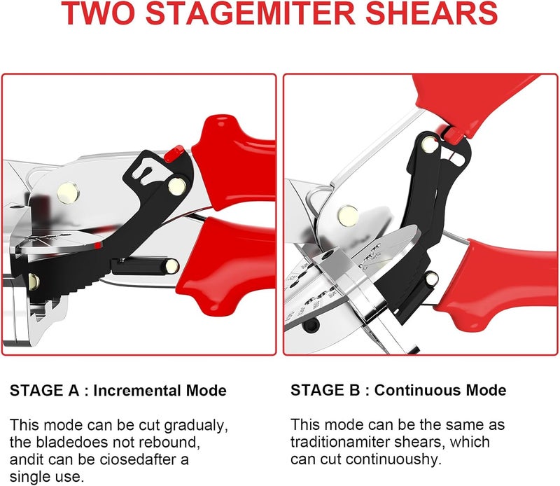 GARTOL Ratchet Miter Shears for Angular Cutting Molding Crafting, Shoe Molding & Quarter Round Cutting Tool Miter Cutter, Adjust at 45-135 Degree Multi-Angle Cutter Hand Tool for Soft Wood, PVC, MDF - Image 2